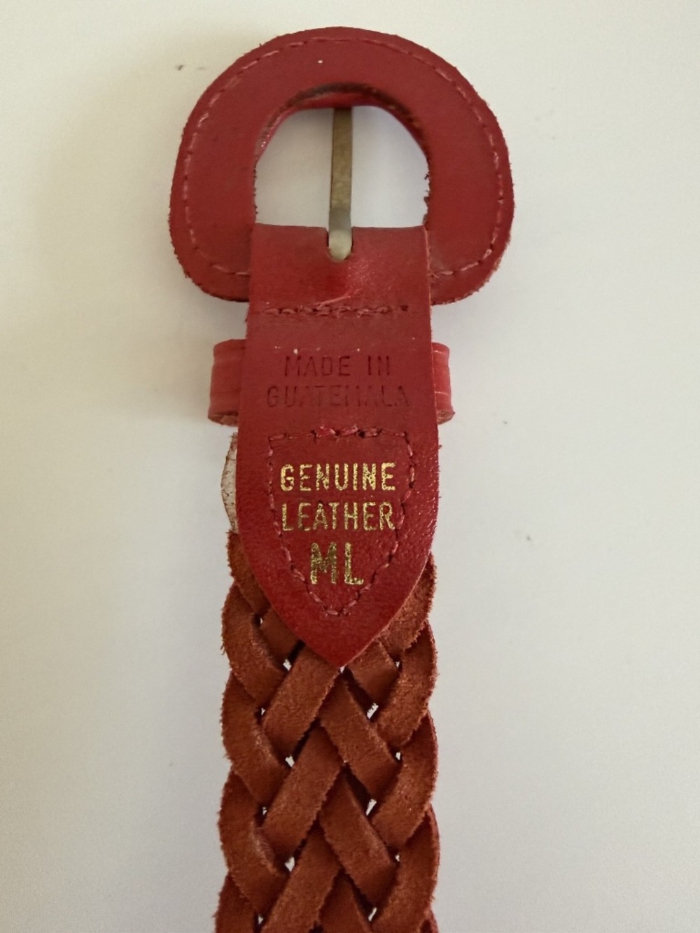 Classic Red Woven Leather Belt Covered Buckle Medium Large 1" Vintage Style - Picture 7 of 8